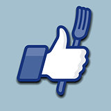 Like/Thumb Up simbol icon wiht fork, vector Eps10 illustration.