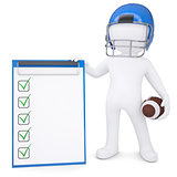 3d man in helmet holding ball and checklist