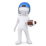 3d white man in helmet holding football ball