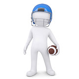 3d white man in helmet holding football ball