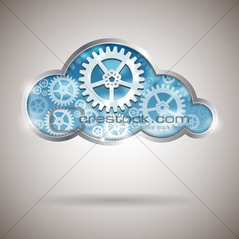 Cloud computing abstract illustration with gear wheels
