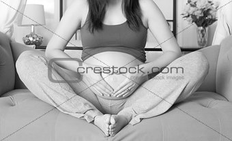 Big Belly Mother Seven Months Pregnant Sitting Second Pregnancy
