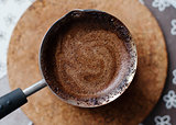 Hot coffee prepared in a Turk.
