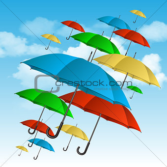 Сolorful umbrellas flying high.
