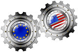 USA and Europe Flags on a Gears