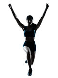 woman runner jogger jumping happy