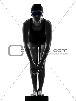 woman competition swimmer on starting silhouette