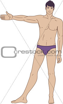 Full length front view of a standing naked man