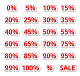 Retail sale percents % vector red icons set