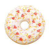Donut with white icing colored topping, isolated 