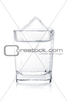 Shot of vodka with ice cubes