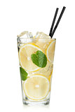 Glass of lemonade with lemon and mint