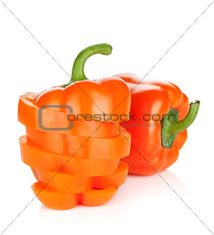 Sliced ripe orange bell peppers