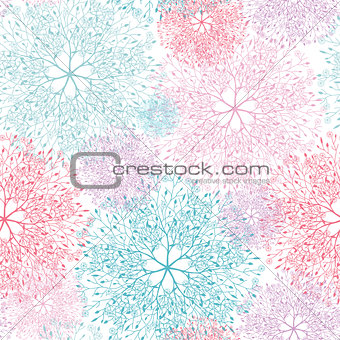 Vector colorful abstract tree vignettes seamless pattern background with hand drawn floral motif.