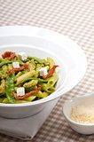 Italian penne pasta with sundried tomato and basil