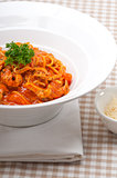 Italian spaghetti pasta with tomato and chicken