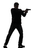 man killer policeman aiming  gun standing silhouette