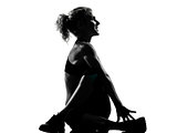 woman warming up yoga stretching rotation fitness posture