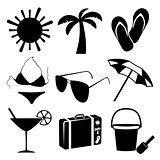 Summer and beach icons on white background
