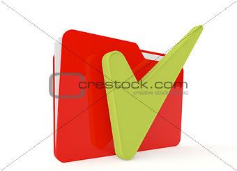 3d image of red file folder with a right sign
