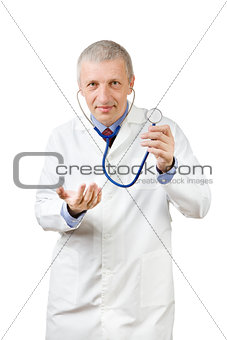 Mature doctor with stethoscope