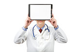 physician holding clipboard with paper