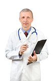 Friendly doctor with clipboard and pen
