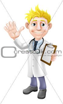 Cartoon doctor with clipboard