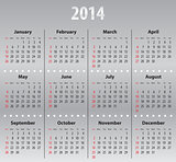 Light gray calendar for 2014