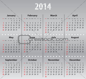 Light gray calendar for 2014