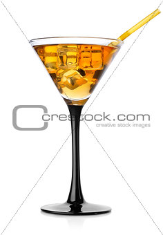 Brown cocktail in a high glass