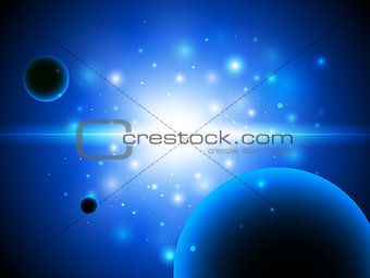 Space background with stars and planet.