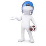3d man in a football helmet holds an empty hand