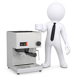3d white man with a coffee machine