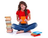 Happy girl with books