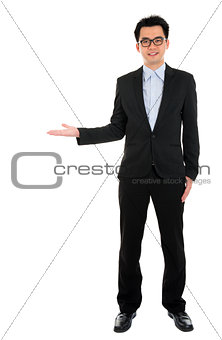 Asian business man hand showing blank copy space
