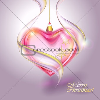 Transparent red Christmas Ball heart shaped