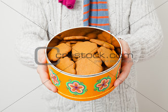 Tin of gingerbread biscuits