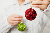 Red and green Christmas baubles