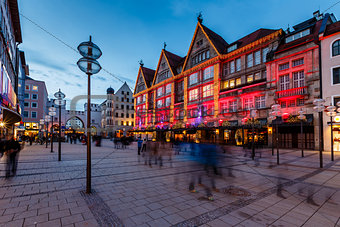 Illuminated Neuhauser Street and Karlsplatz Gate in Munich at th