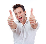 man showing both thumbs up