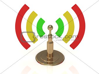 Gold antenna with radio waves of color 