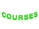 COURSES sign with green bent letters