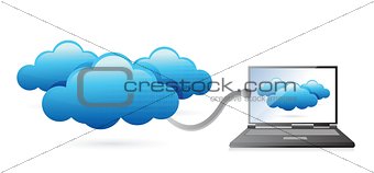 Network laptop connecting with clouds