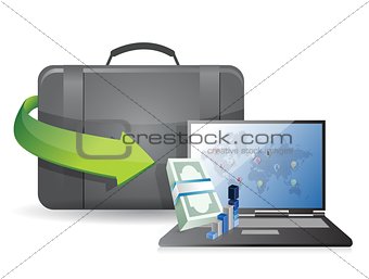 business laptop and suitcase illustration design