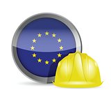 european flag and construction helmet