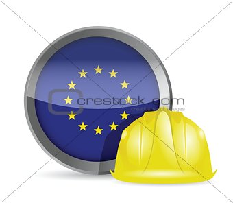 european flag and construction helmet