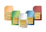 Set of color SIM cards isolated
