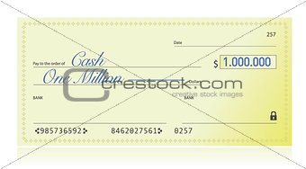Closeup of Check Made Out for One Million Dollars