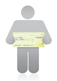 person with a big check in hand illustration